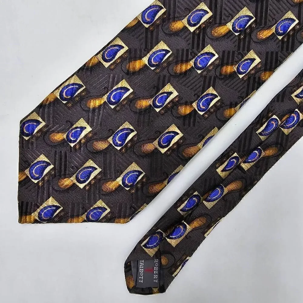 ROBERT TALBOTT BEST OF CLASS SILK TIE GRAY GOLD BLUE PAISLEY TEXTURED 4